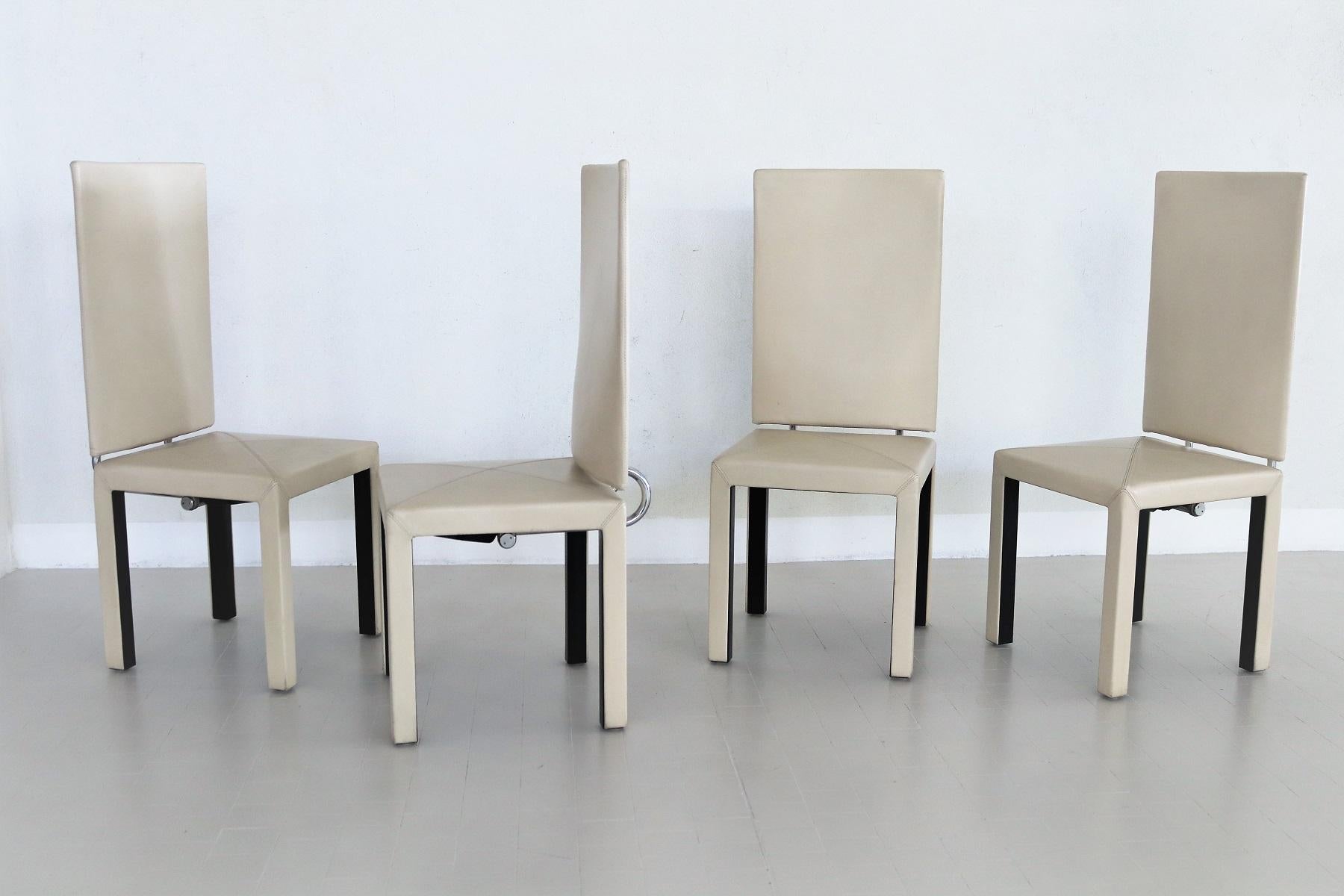 Arcadia Leather Chairs by Paolo Piva for B&B Italia, 1980s, Set of 4 For Sale 11