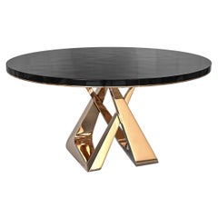 "Arcadia" Round Dining or Entryway Table, Bronze and Stainless Steel, Istanbul