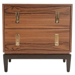 Lawson-Fenning Arcadia Side Table, Walnut & Satin Nickel, Modern Nightstand