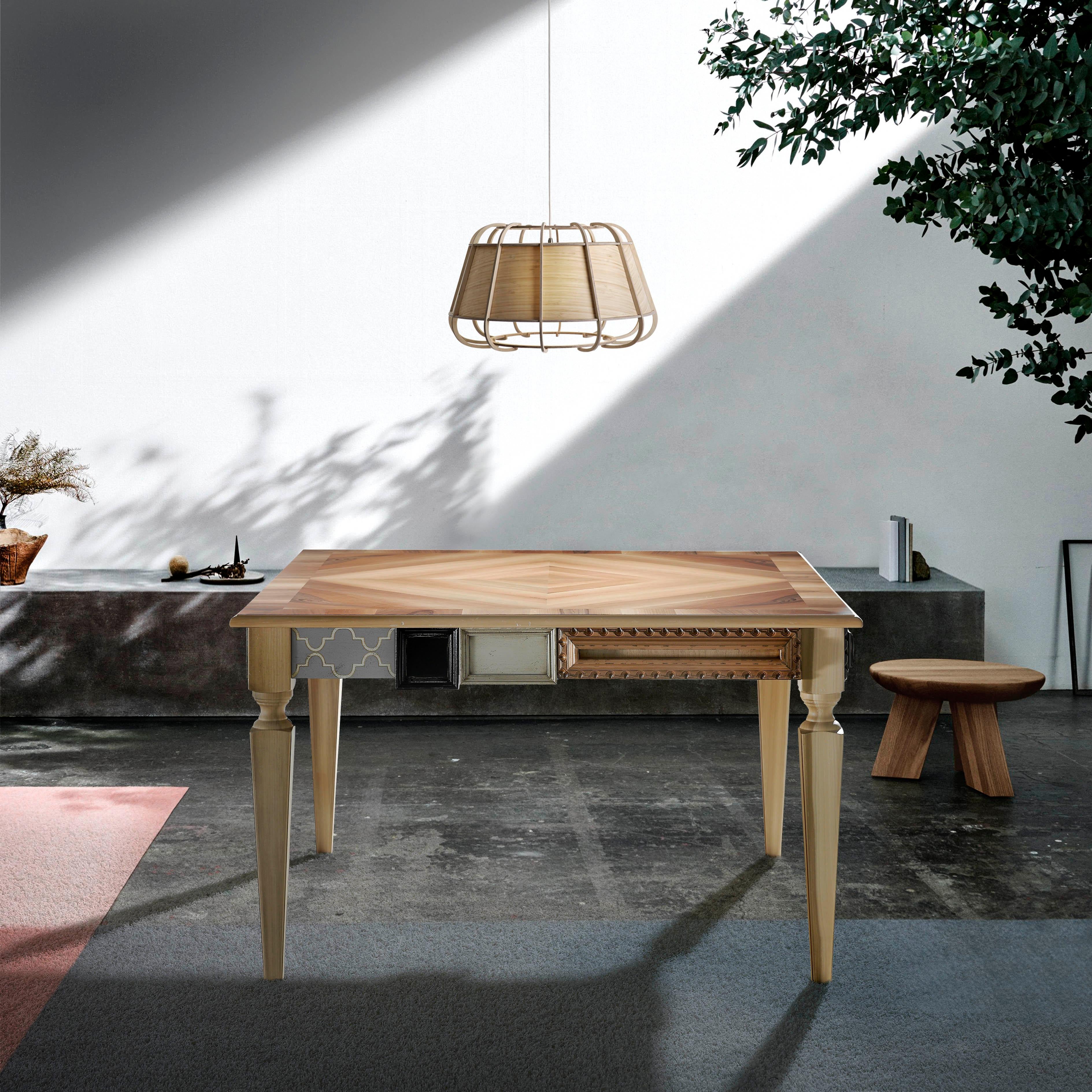 To design this extendable table, we internalized the historical concept of Arcadia as a utopian and idyllic place, whose original reference was the classical bucolic-pastoral world. A paradise alien to civilization, an imaginary country, a symbol of