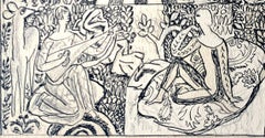 "Arcadian Scene with Lute, Lyre & Guitar, " Detailed Art Deco Drawing by Ulreich