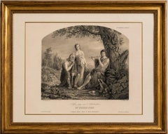 Szene mit arkadischen Hirten, schwedische romantische Lithografie nach Pehr Wickenberg, 1850