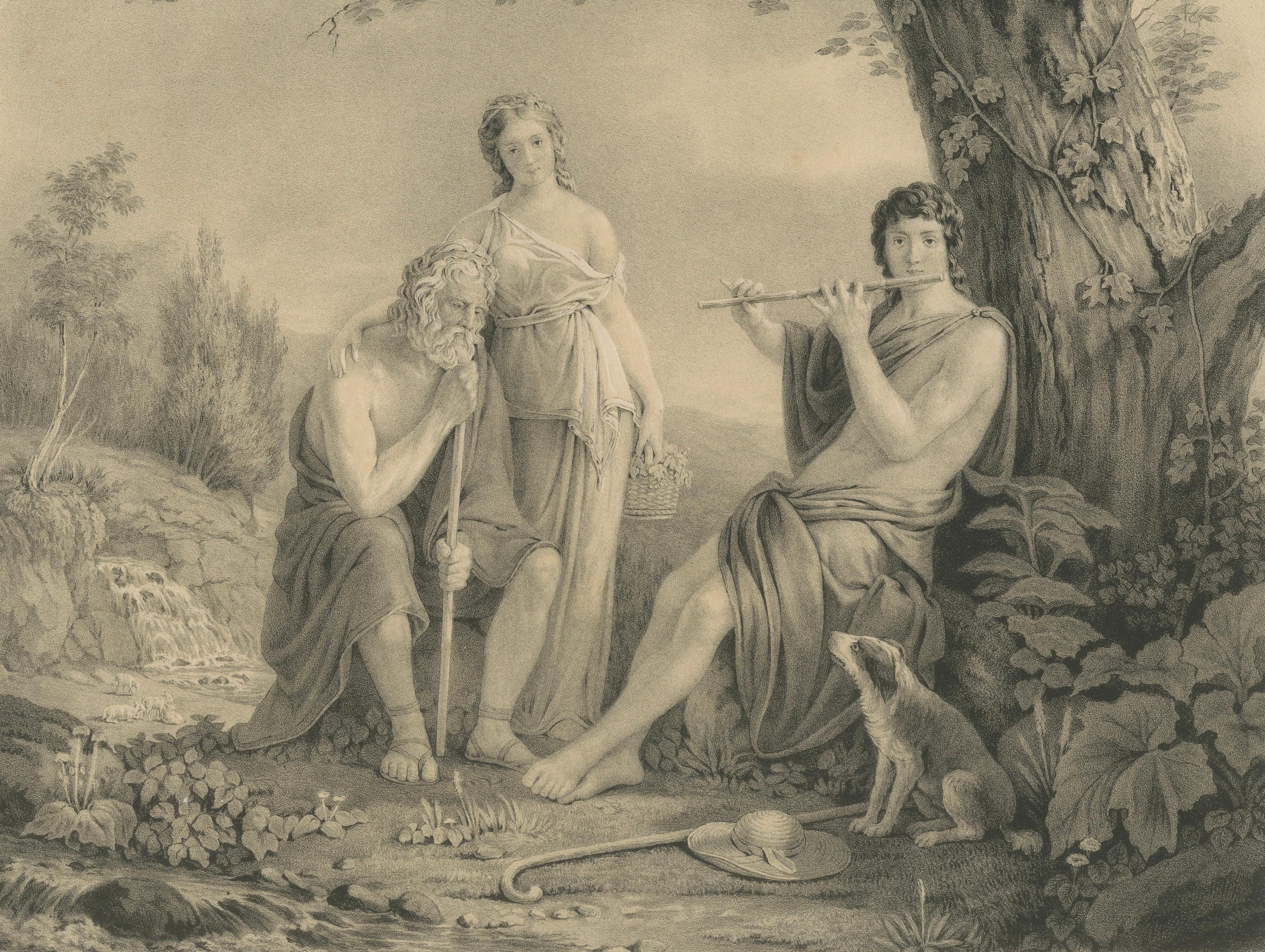 Arcadian Shepherd Scene, Swedish Romantic Lithograph after Pehr Wickenberg, 1850