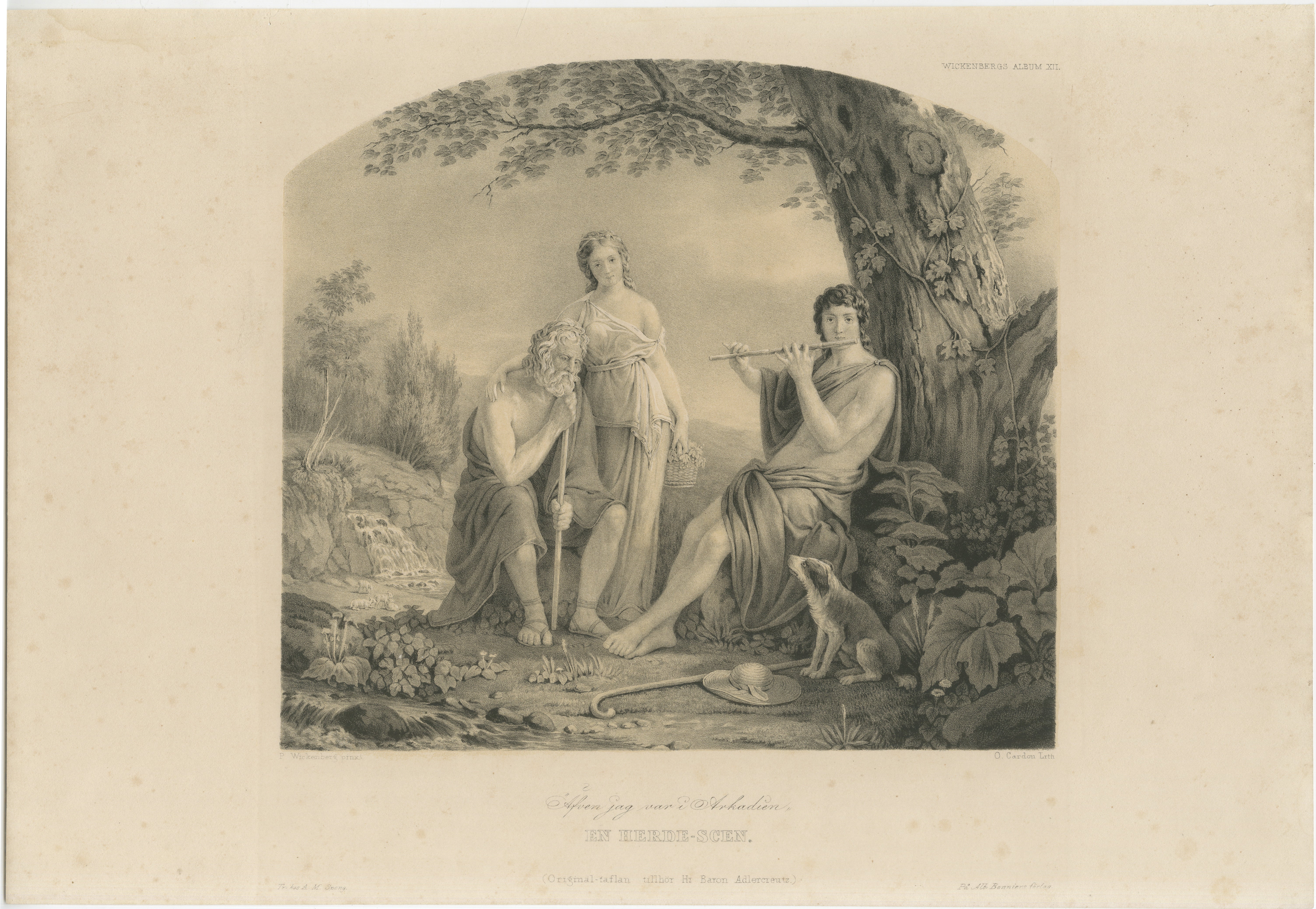 Arcadian Shepherd Scene, Swedish Romantic Lithograph after Pehr Wickenberg, 1850