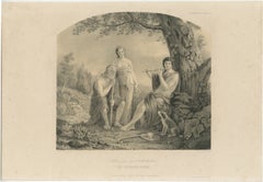 Szene mit arkadischen Hirten, schwedische romantische Lithografie nach Pehr Wickenberg, 1850