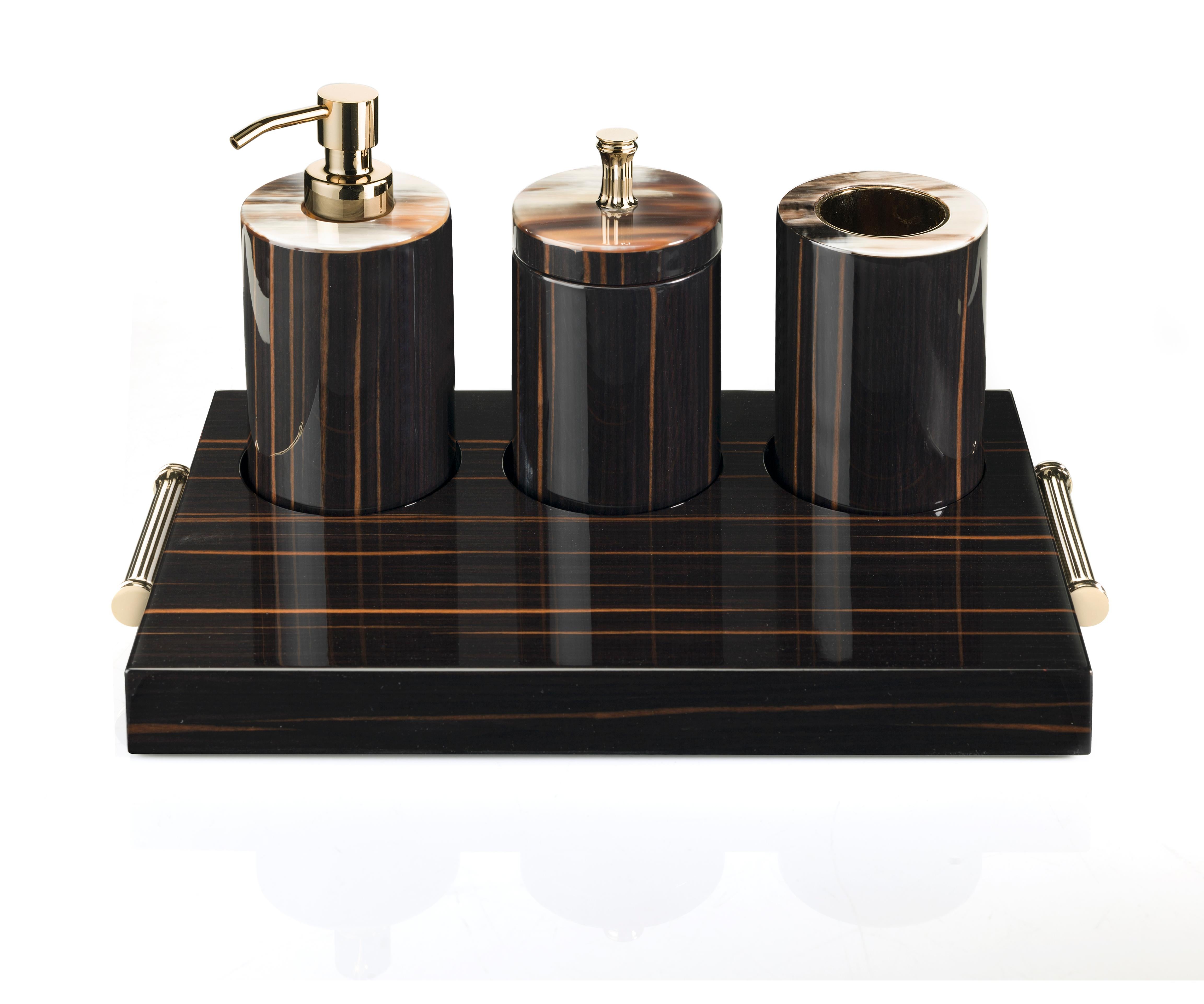 Italian Arcahorn Altea Tray in Macassar Ebony and Gold-Plated Brass by Filippo Dini For Sale