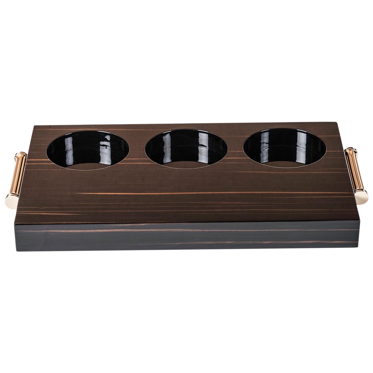 Arcahorn Altea Tray in Macassar Ebony and Gold-Plated Brass by Filippo Dini For Sale