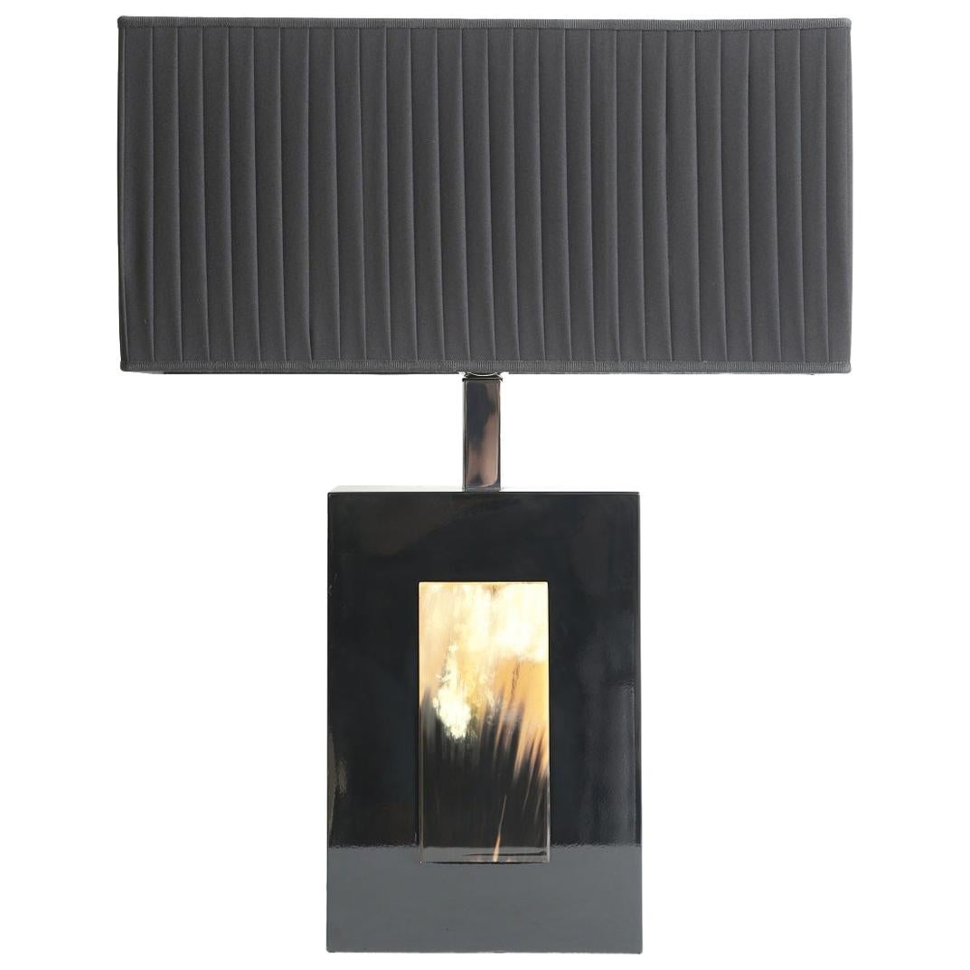 Arcahorn Black Lacquer Table Lamp with Horn Plates, Made in Italy
