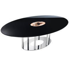 Arcahorn Ganimede Oval Table in Black Gloss with Top in Wood by Filippo Dini