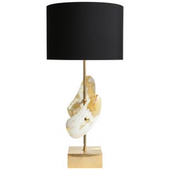 Arcahorn Table Lamp with Horn Details and Brushed Gilded Brass Base