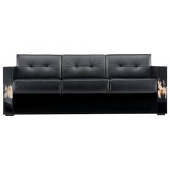 Arcahorn Tiberio Sofa in Black Quilted Tosca Leather by Filippo Dini