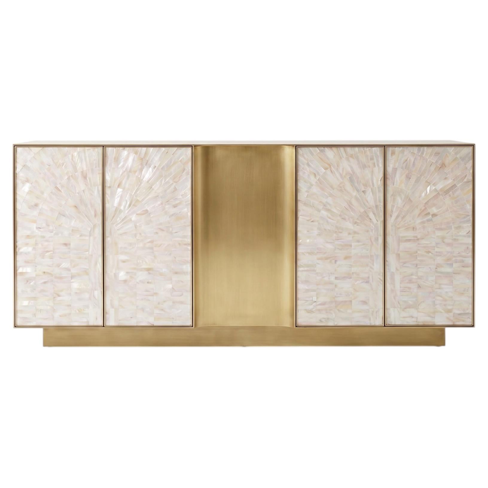 Arcana Mother-of-Pearl and Brass Credenza / Media Console by House of Jaipur For Sale