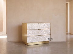 Arcana Mother of Pearl & Brushed Brass Three Drawer Dresser by House of Jaipur