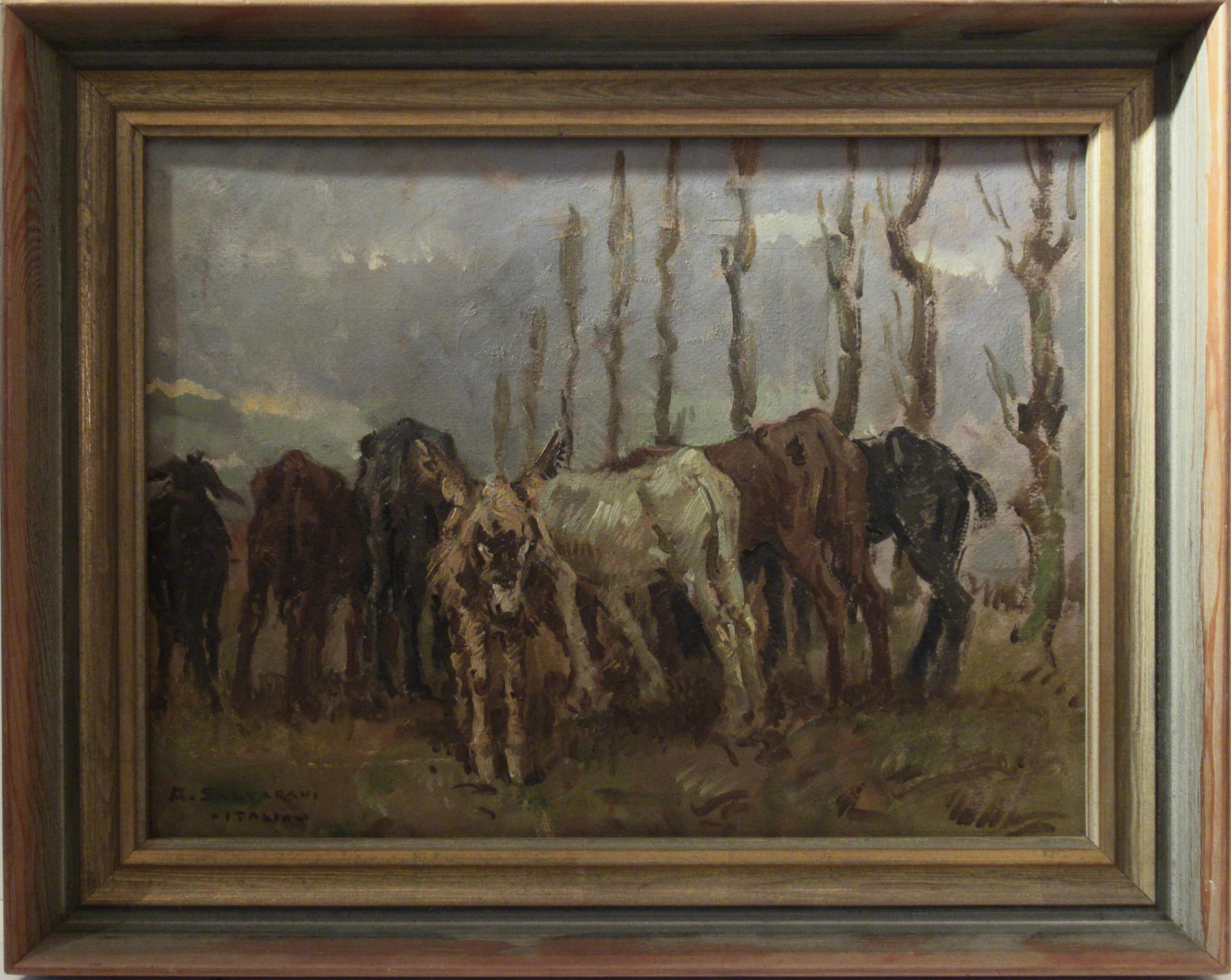 Arcangelo Salvarani Animal Painting - Donkey Herd