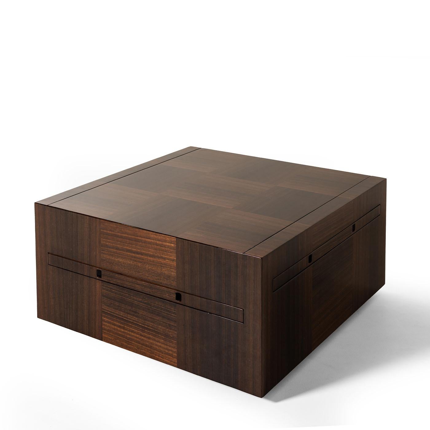 XXIe siècle et contemporain Arcano Cube Brown Wood Coffee Table by Storagemilano en vente