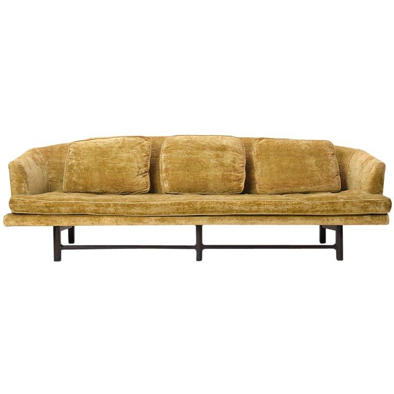 Gold Velvet Upholstered Sofa by Edward Wormley for Dunbar For Sale at