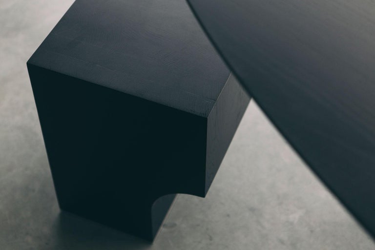 Contemporary block arch stool side table, black stained oak wood ...