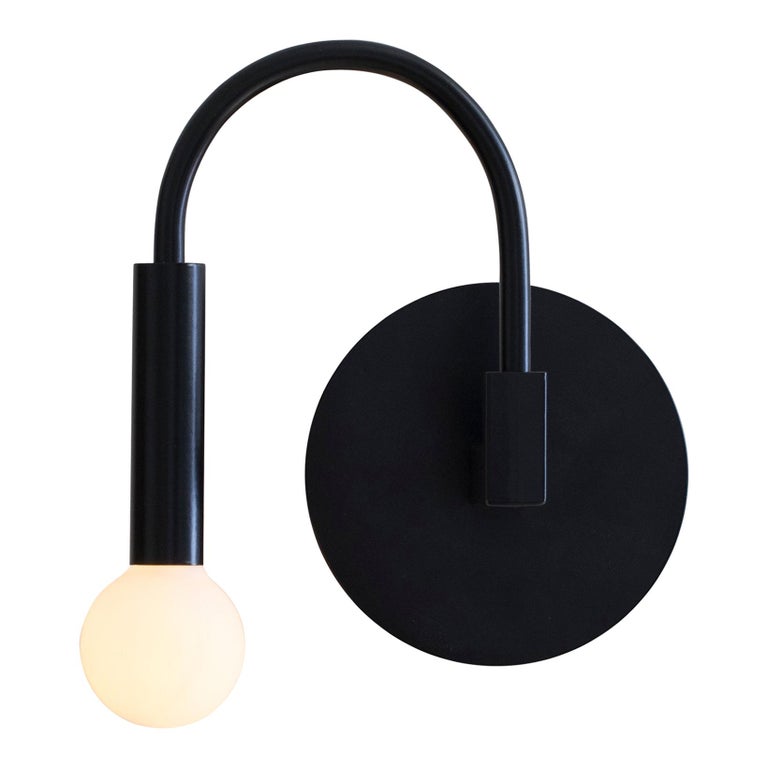 Arch, a Contemporary Wall Sconce in Matte Black with Satin Glass Globe, ADA For Sale