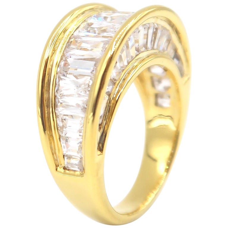 Arch Baguette White Sapphire Channel Set Gold Ring For Sale at 1stdibs