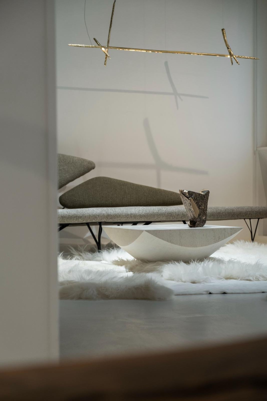 Three-dimensional Flat Surface White Limestone Coffee Table by Frédéric Saulou For Sale 3