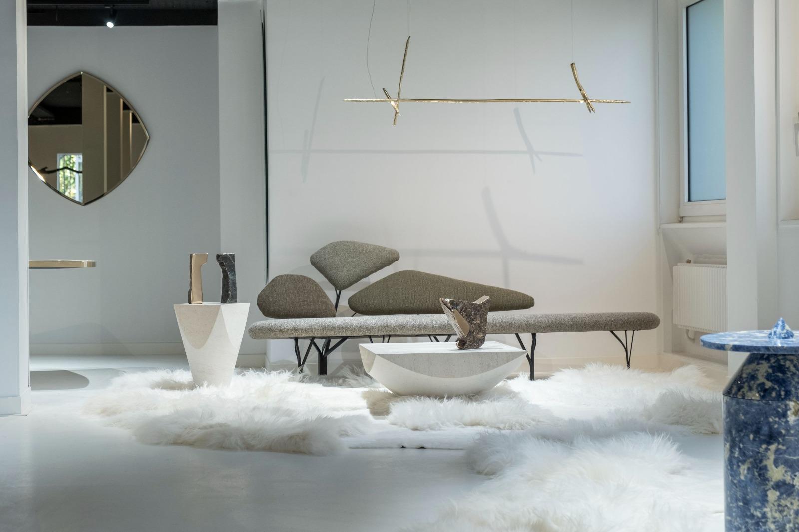 Other Three-dimensional Flat Surface White Limestone Coffee Table by Frédéric Saulou For Sale