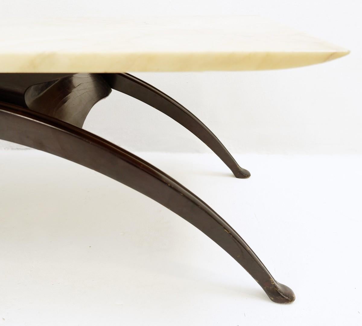 European Mid-Century Modern Arch Legs and Marble-Top Coffee Table For Sale