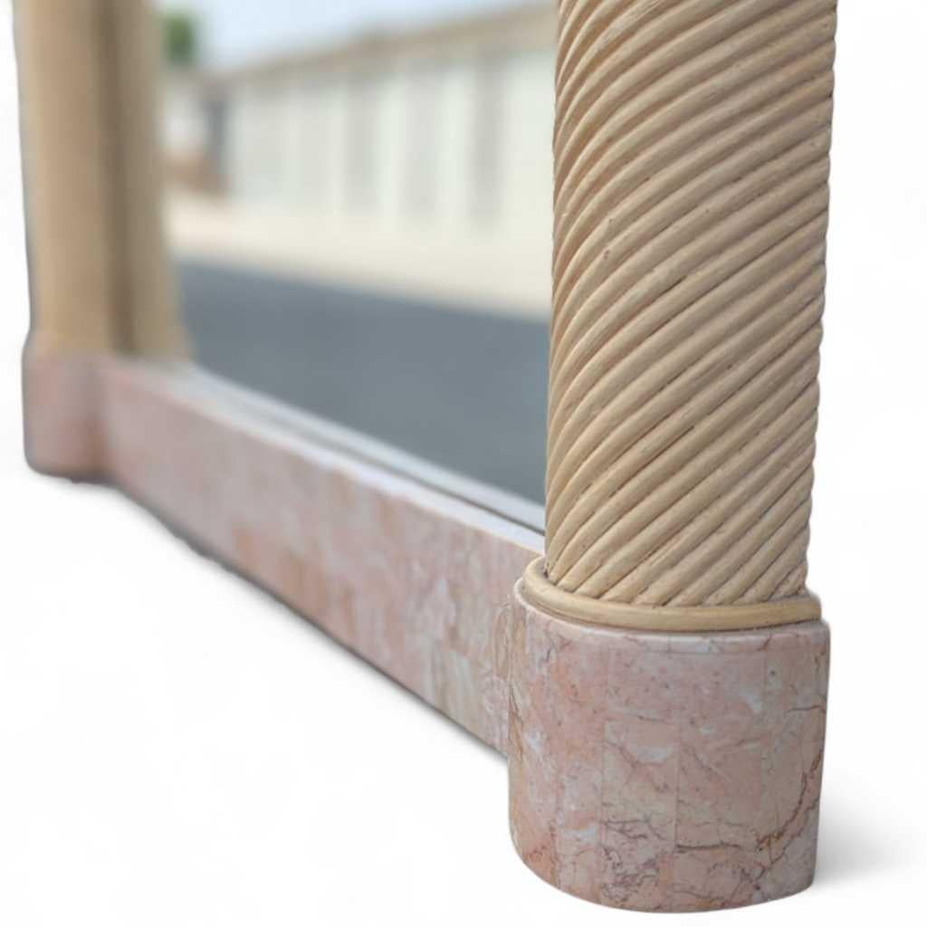 Arch Mirror, In the Style of Karl Springer, Tessellated Stone & Rattan, c. 1980s For Sale 5
