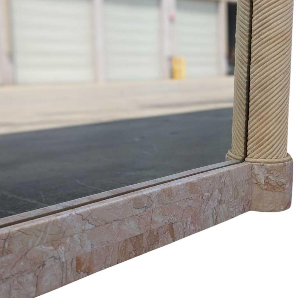 Arch Mirror, In the Style of Karl Springer, Tessellated Stone & Rattan, c. 1980s For Sale 9