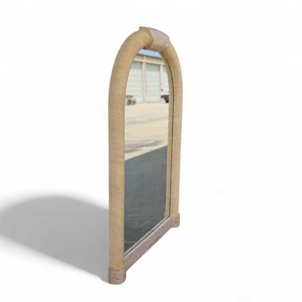 Arch Mirror, In the Style of Karl Springer, Tessellated Stone & Rattan, c. 1980s For Sale 10