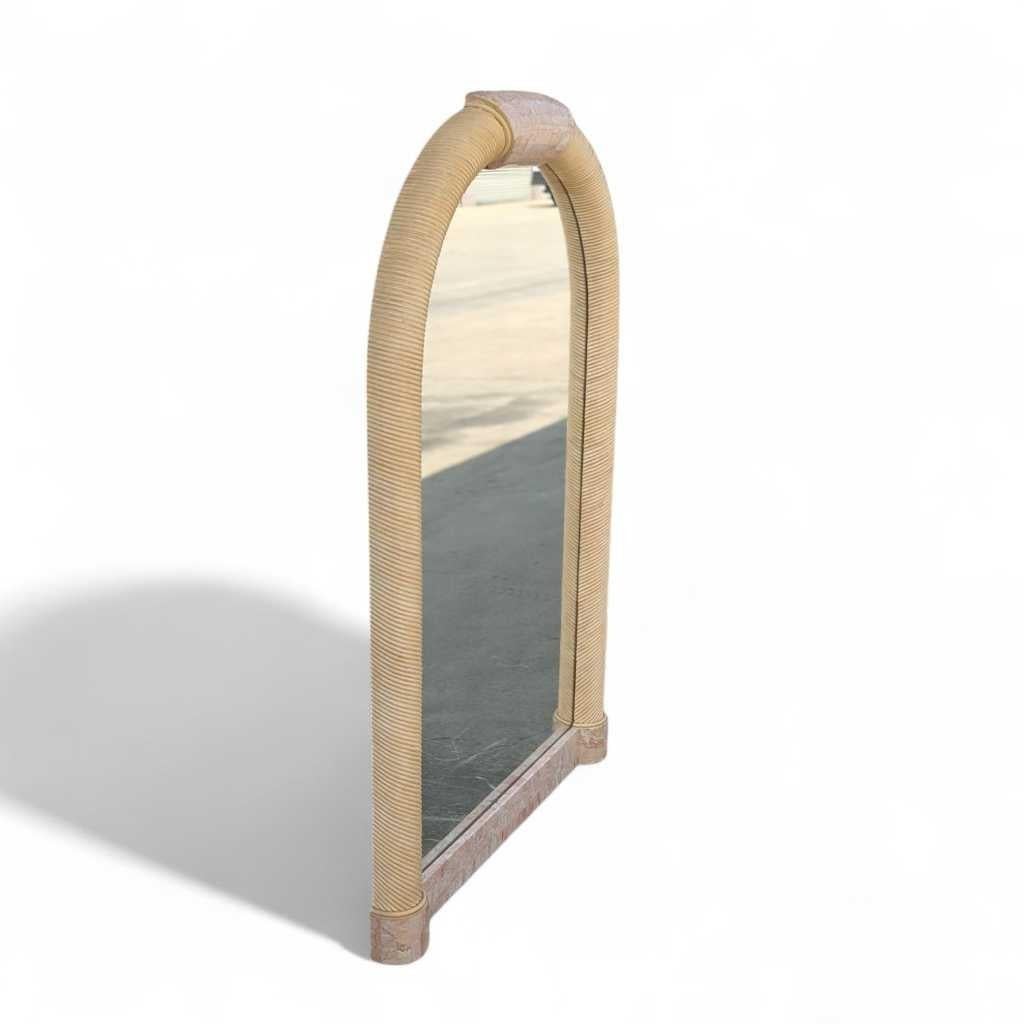 Arch Mirror, In the Style of Karl Springer, Tessellated Stone & Rattan, c. 1980s For Sale 11