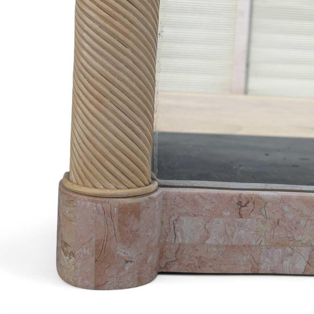 Arch Mirror, In the Style of Karl Springer, Tessellated Stone & Rattan, c. 1980s For Sale 12
