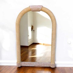 Arch Mirror, In the Style of Karl Springer, Tessellated Stone & Rattan, c. 1980s