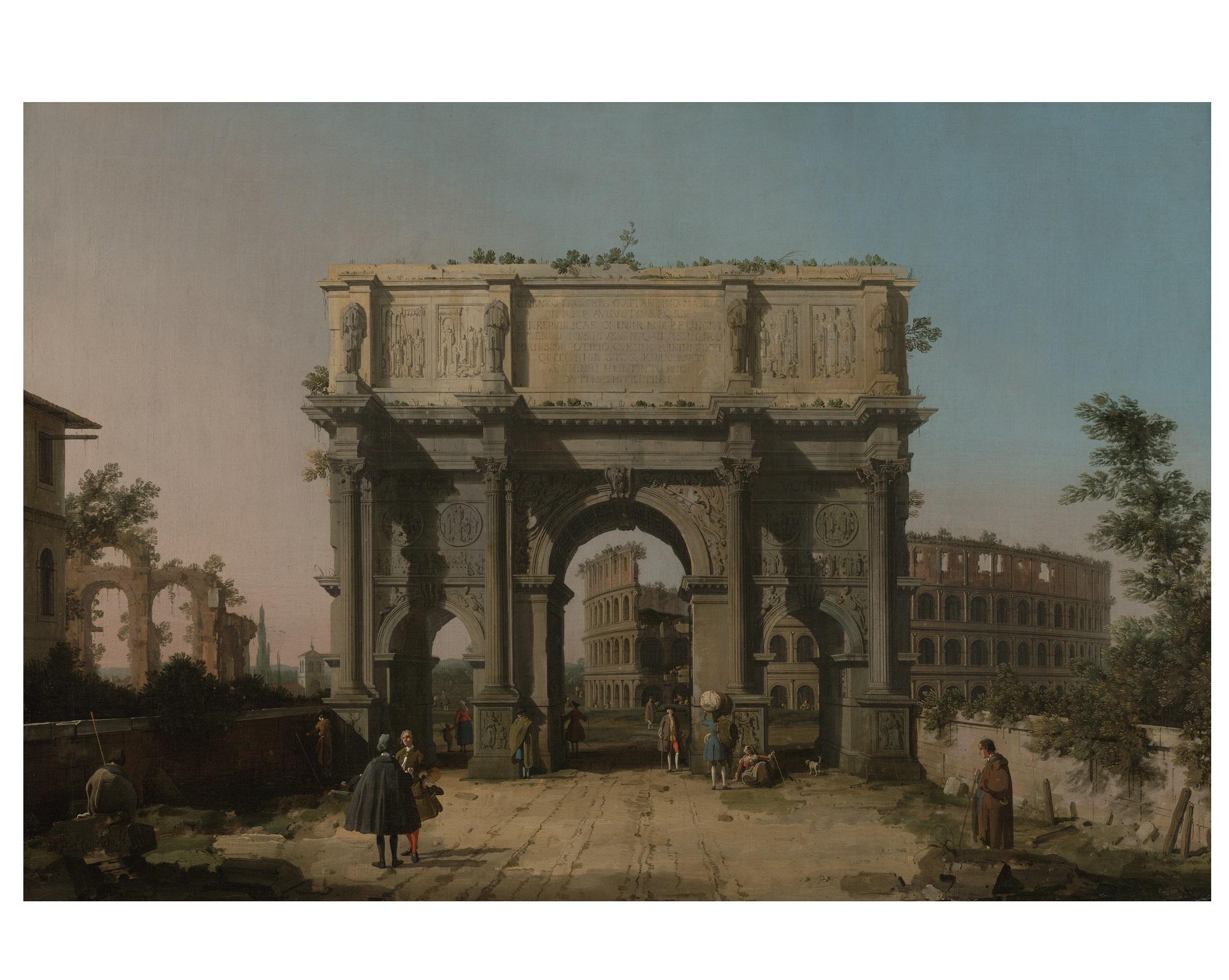 Italian Arch of Constantine, after Grand Tour Oil Painting by Artist Canaletto For Sale