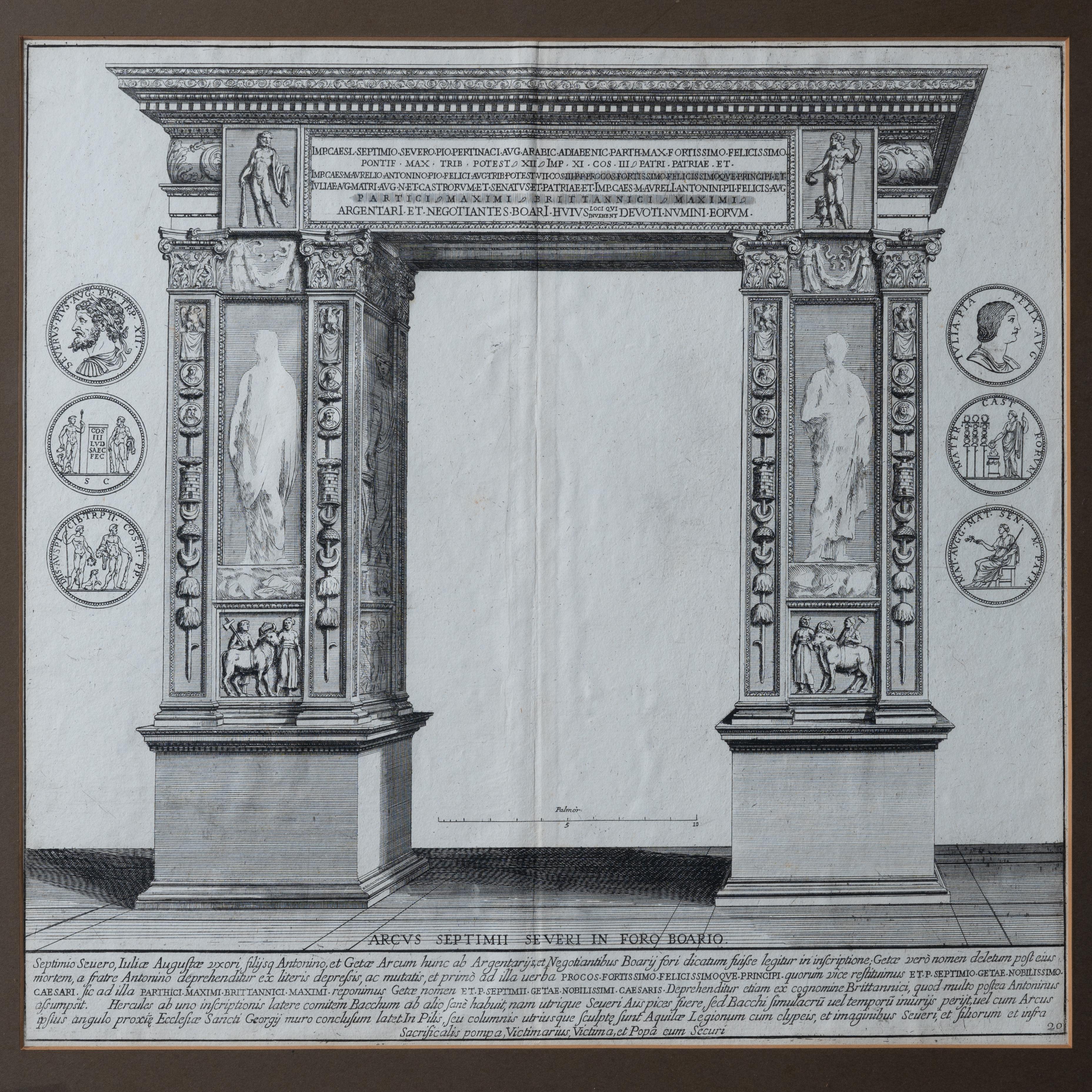 Arco de Septimio Severo en el Foro Boario Grabado romano, c.1700 Grand Tour en venta