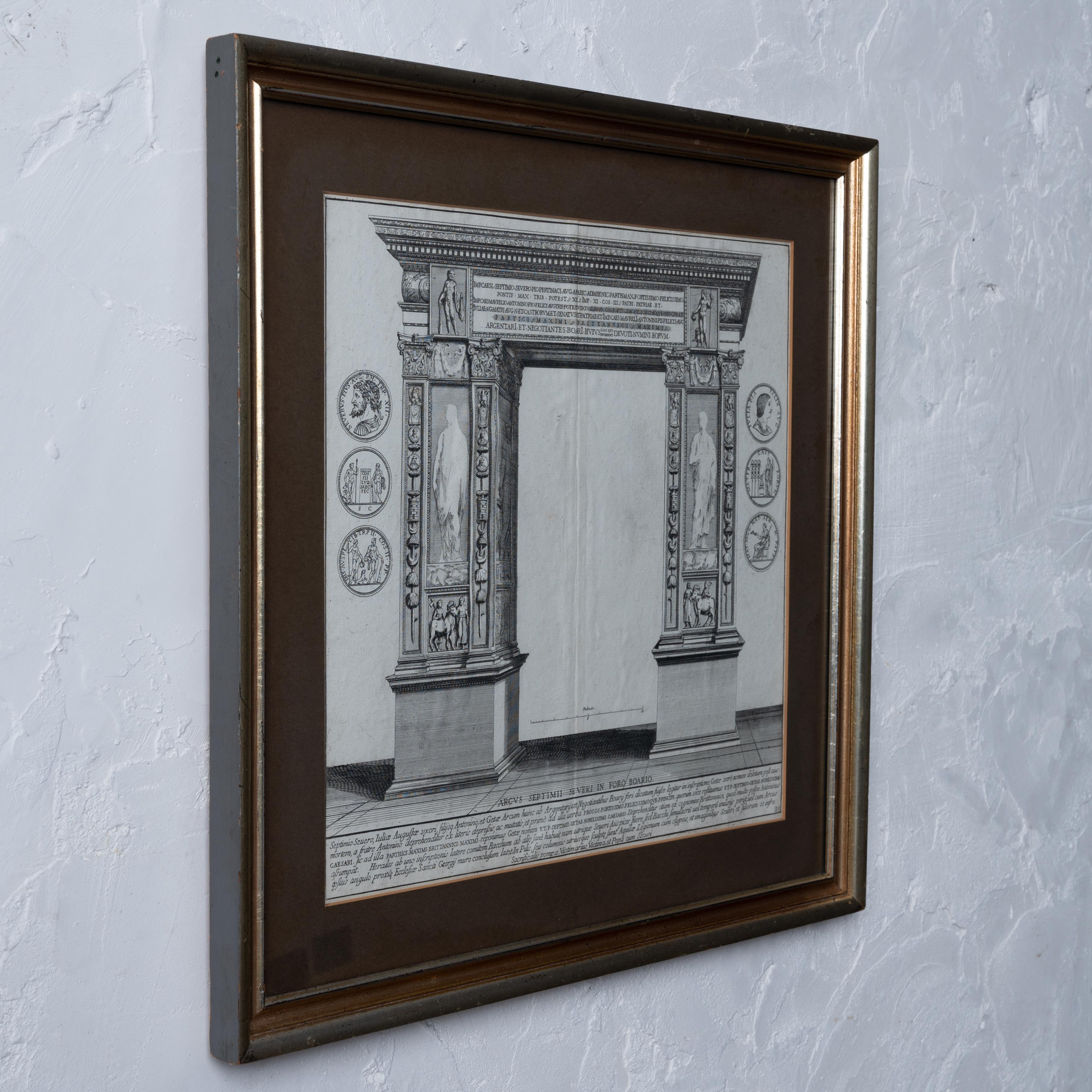 Arco de Septimio Severo en el Foro Boario Grabado romano, c.1700 Italiano en venta