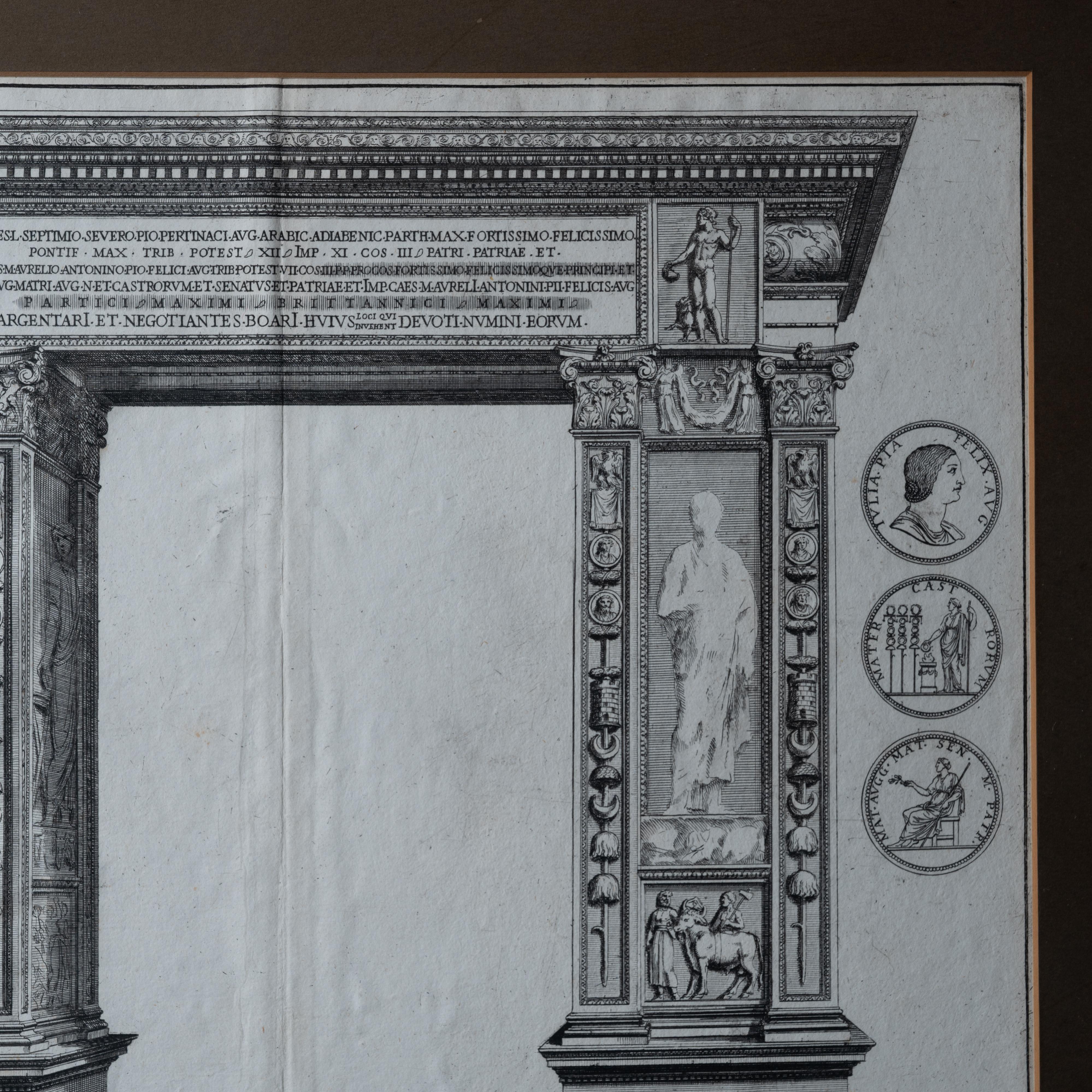 Arco de Septimio Severo en el Foro Boario Grabado romano, c.1700 en Bueno estado para la venta en Savannah, GA
