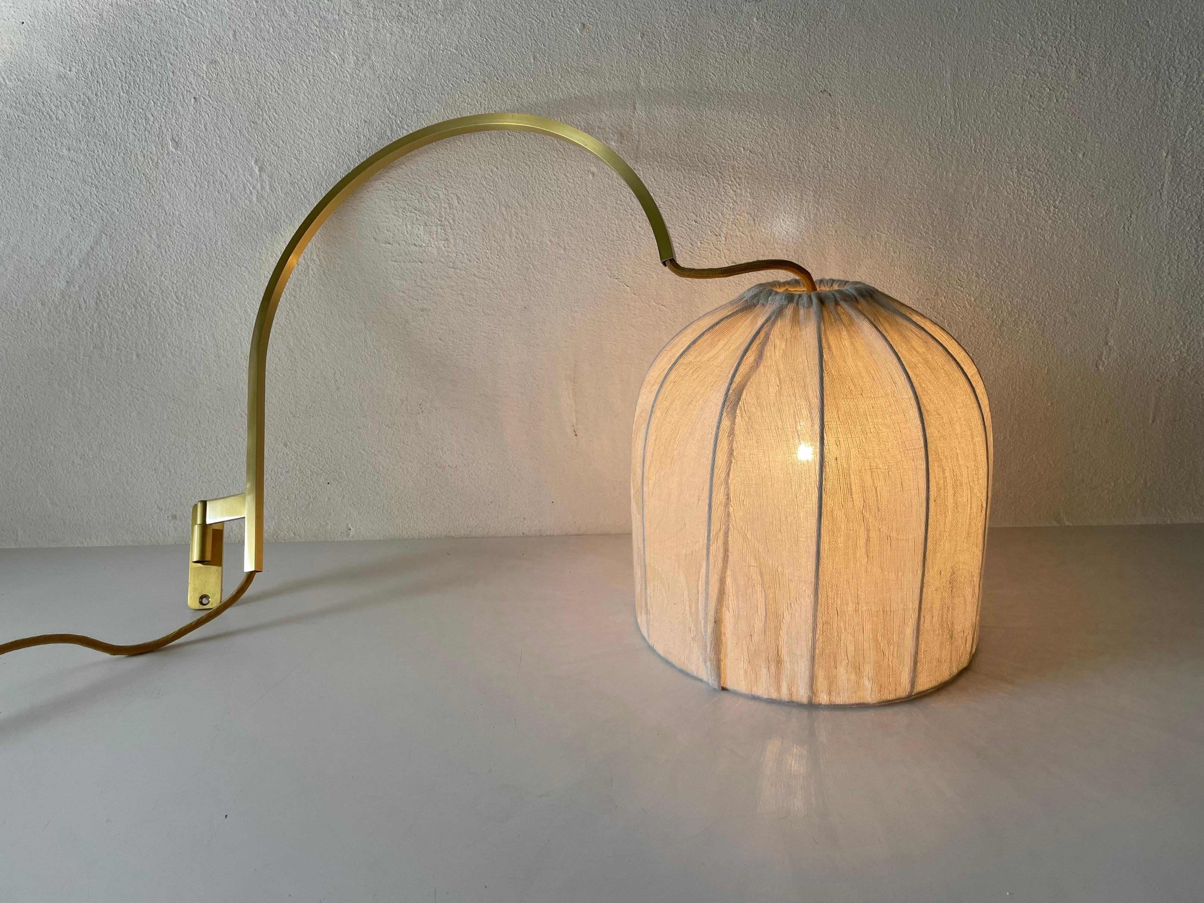 Arch Shaped Brass Body Fabric Shade Wall Lamp by WKR Leuchten, 1970s, Germany For Sale 7