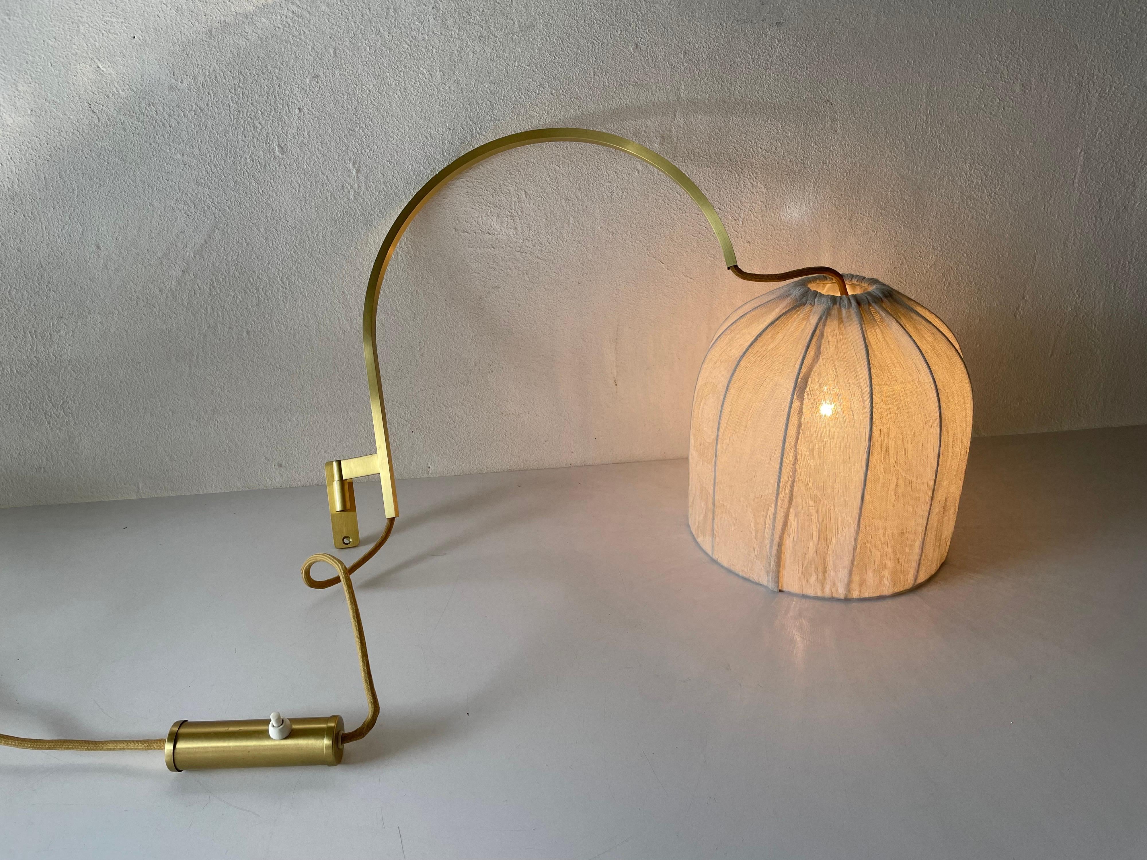 Arch Shaped Brass Body Fabric Shade Wall Lamp by WKR Leuchten, 1970s, Germany For Sale 8
