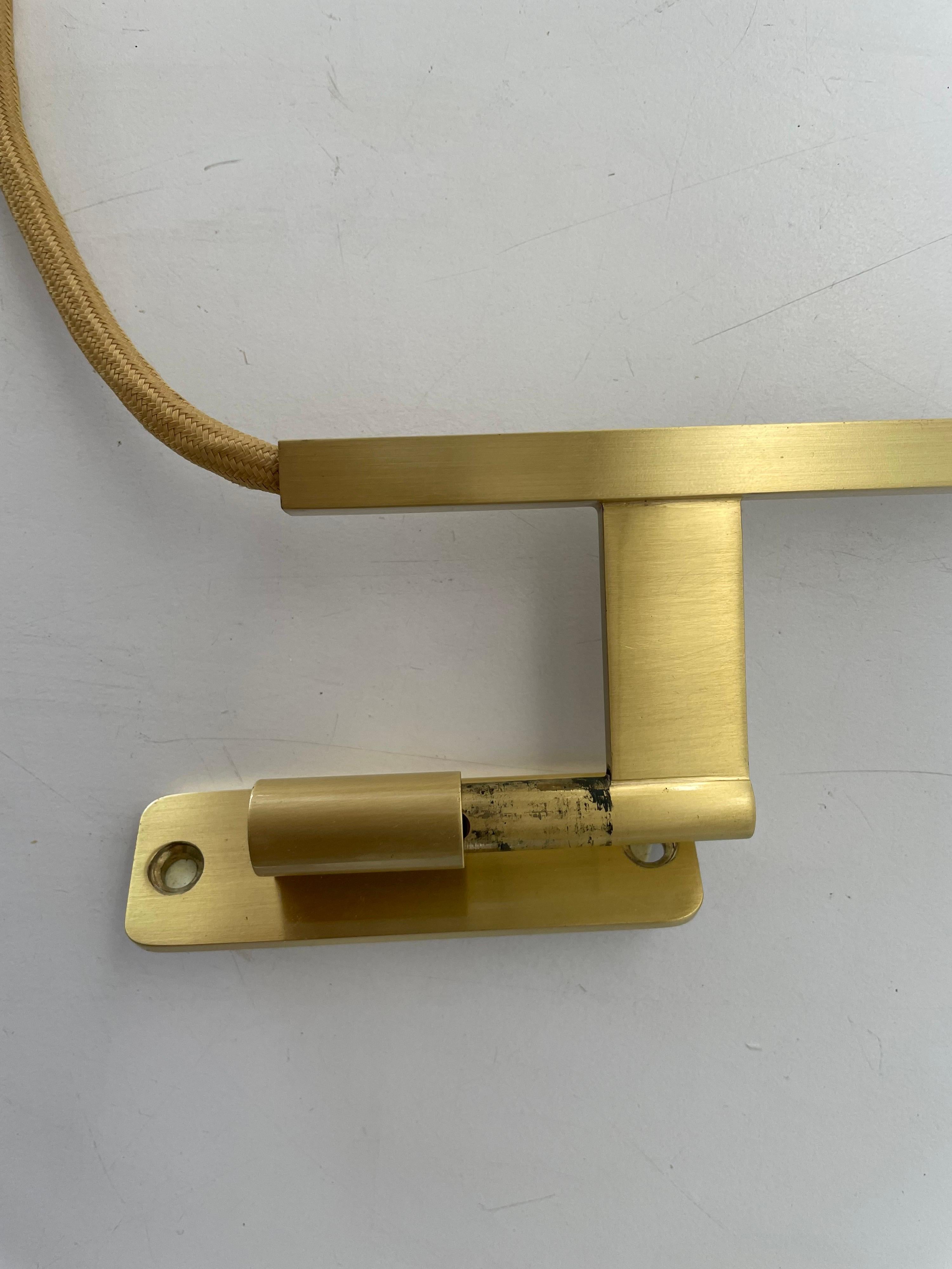 Arch Shaped Brass Body Fabric Shade Wall Lamp by WKR Leuchten, 1970s, Germany For Sale 11