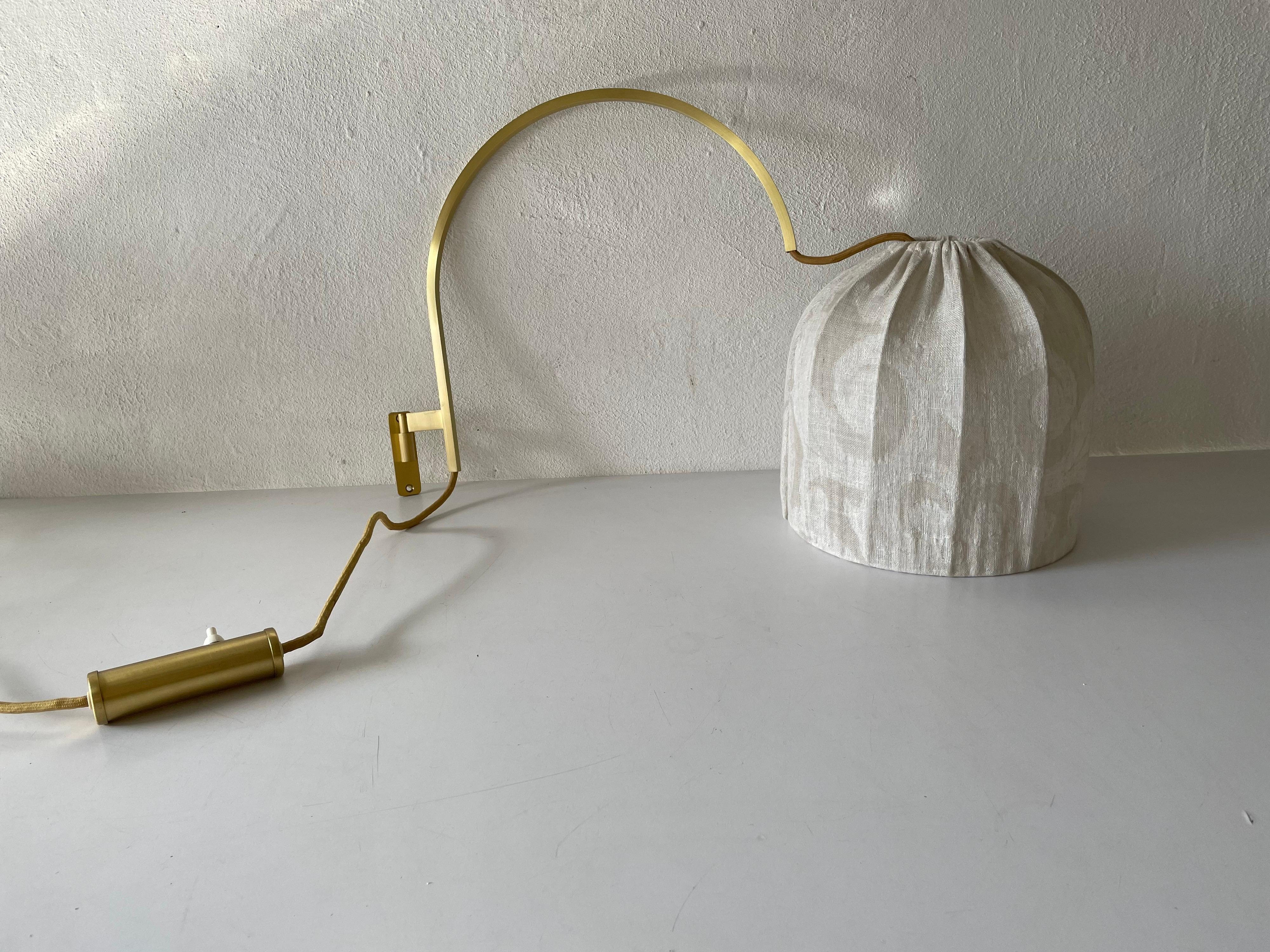 Arch Shaped Brass Body Fabric Shade Wall Lamp by WKR Leuchten, 1970s, Germany For Sale 1
