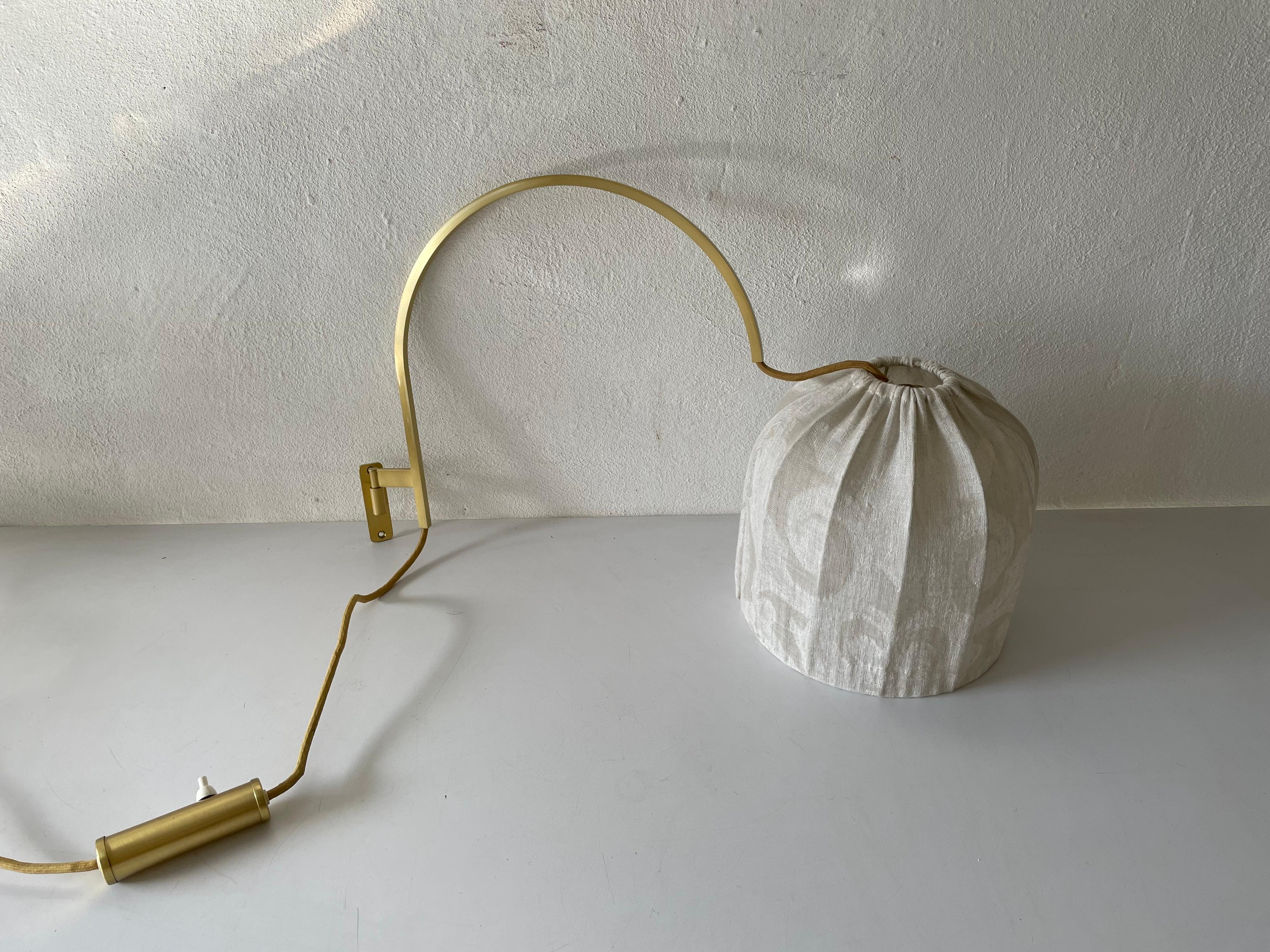 Arch Shaped Brass Body Fabric Shade Wall Lamp by WKR Leuchten, 1970s, Germany For Sale 2