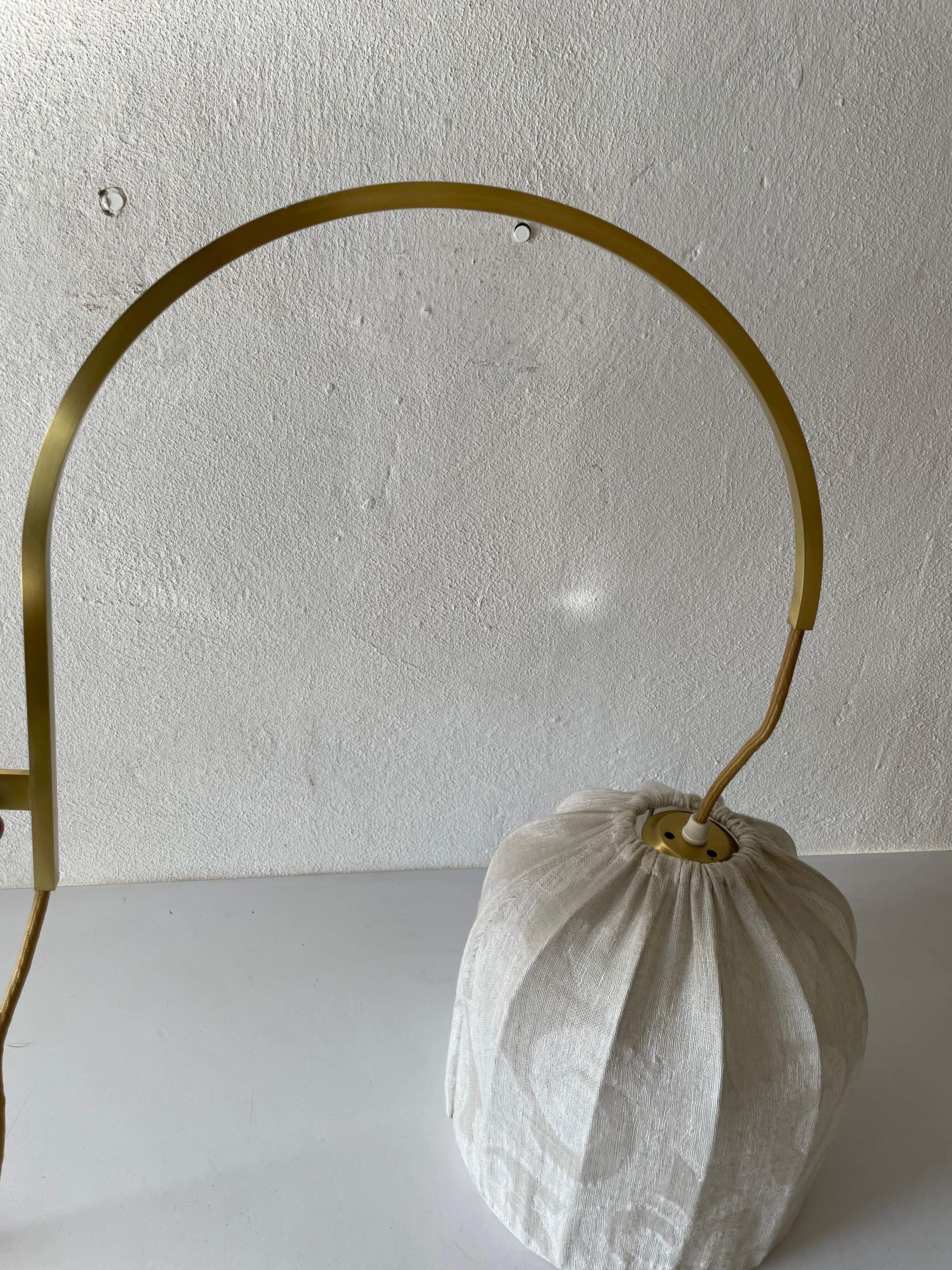 Arch Shaped Brass Body Fabric Shade Wall Lamp by WKR Leuchten, 1970s, Germany For Sale 3