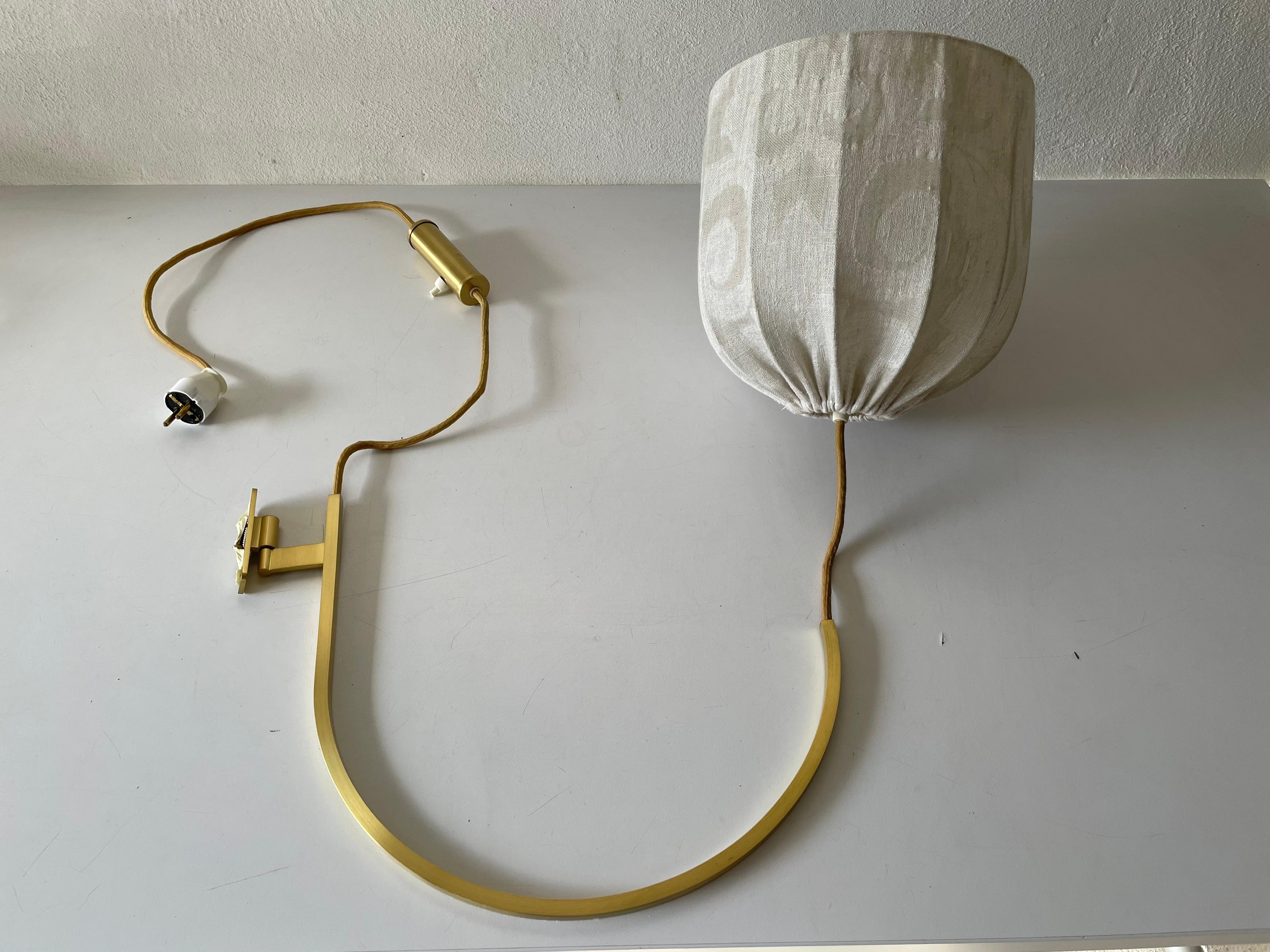 Arch Shaped Brass Body Fabric Shade Wall Lamp by WKR Leuchten, 1970s, Germany For Sale 4