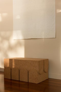 Arch Solid Cork Contemporary Sculptural Carved Side Table Bench Stool Natural
