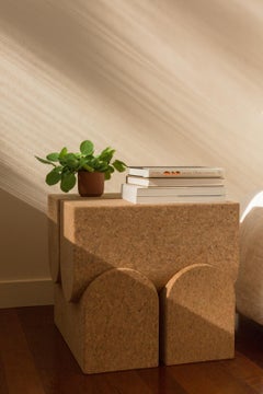 Arch Solid Cork Contemporary Sculptural Carved Side Table Stool Natural