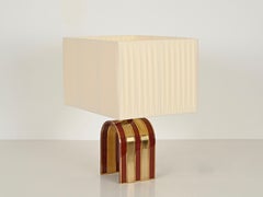 Arch Table Lamp by Romeo Rega in Solid Brass and Burgundy Enamel, Italy, 1970s