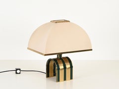 Arch Table Lamp by Romeo Rega in Solid Brass and Green Enamel, Italy, 1970s