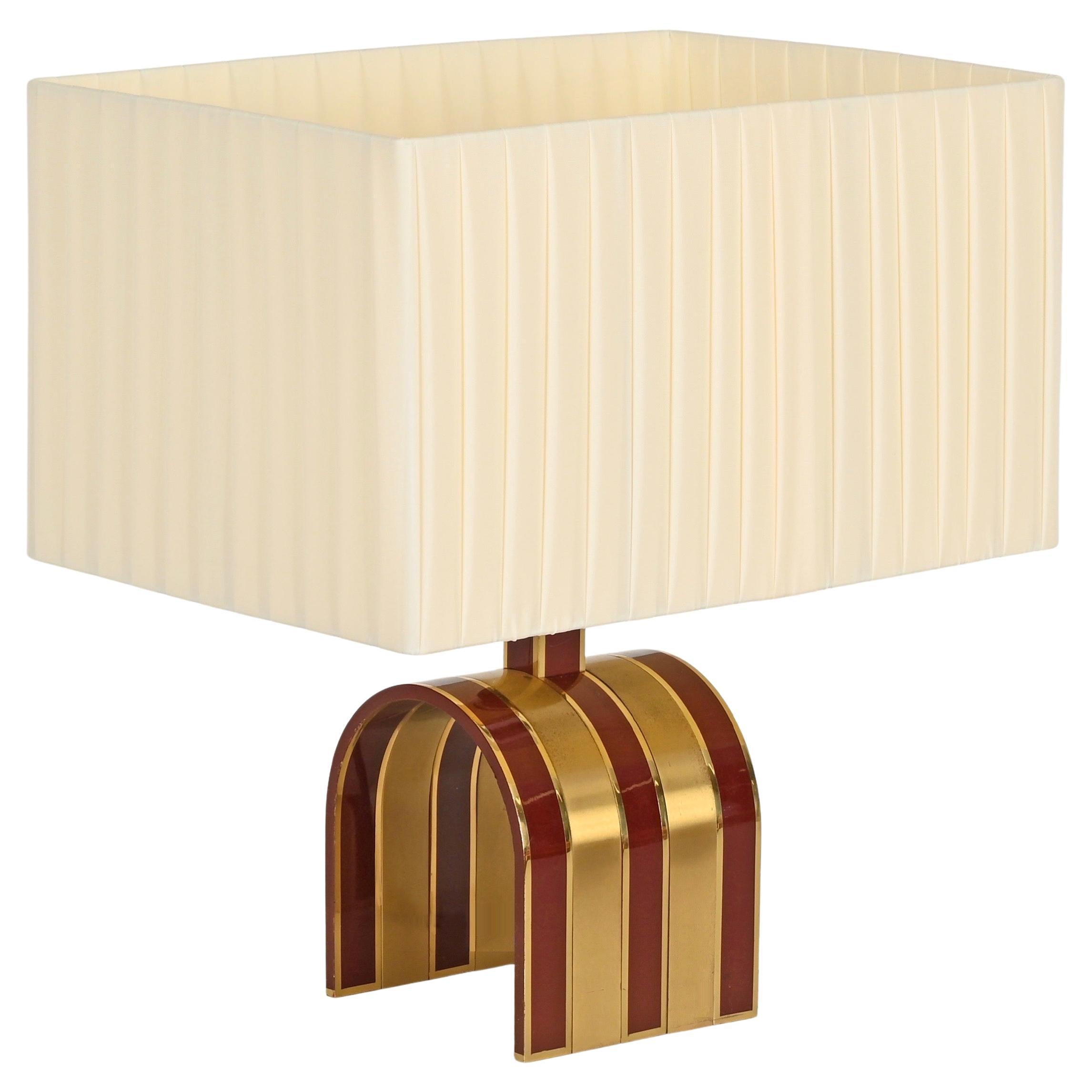 Arch Table Lamp by Romeo Rega in Solid Brass and Red Enamel, Italy, 1970s