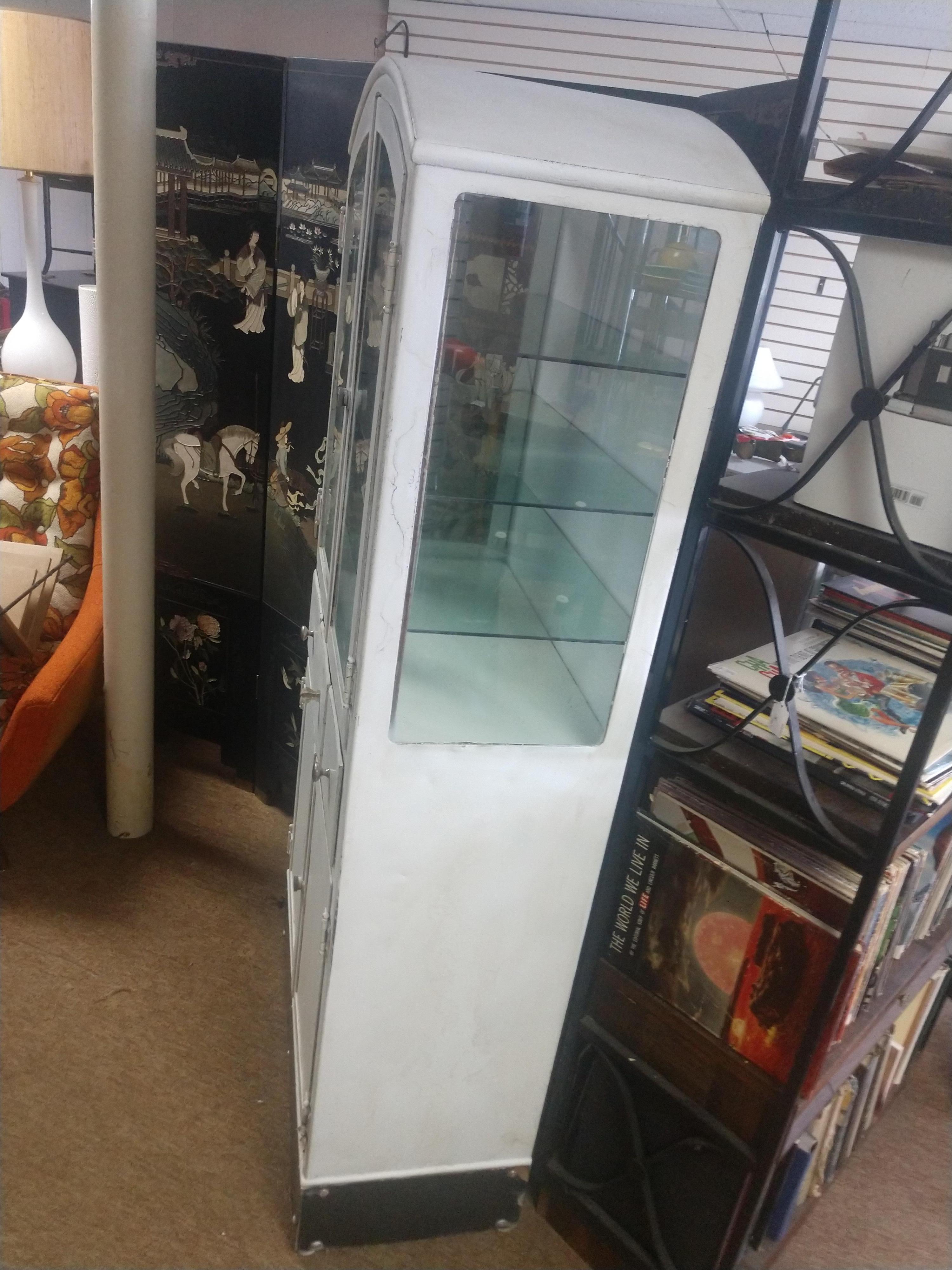 Art Deco Arch Top Steel and Glass Medical Cabinet C1928 For Sale 3