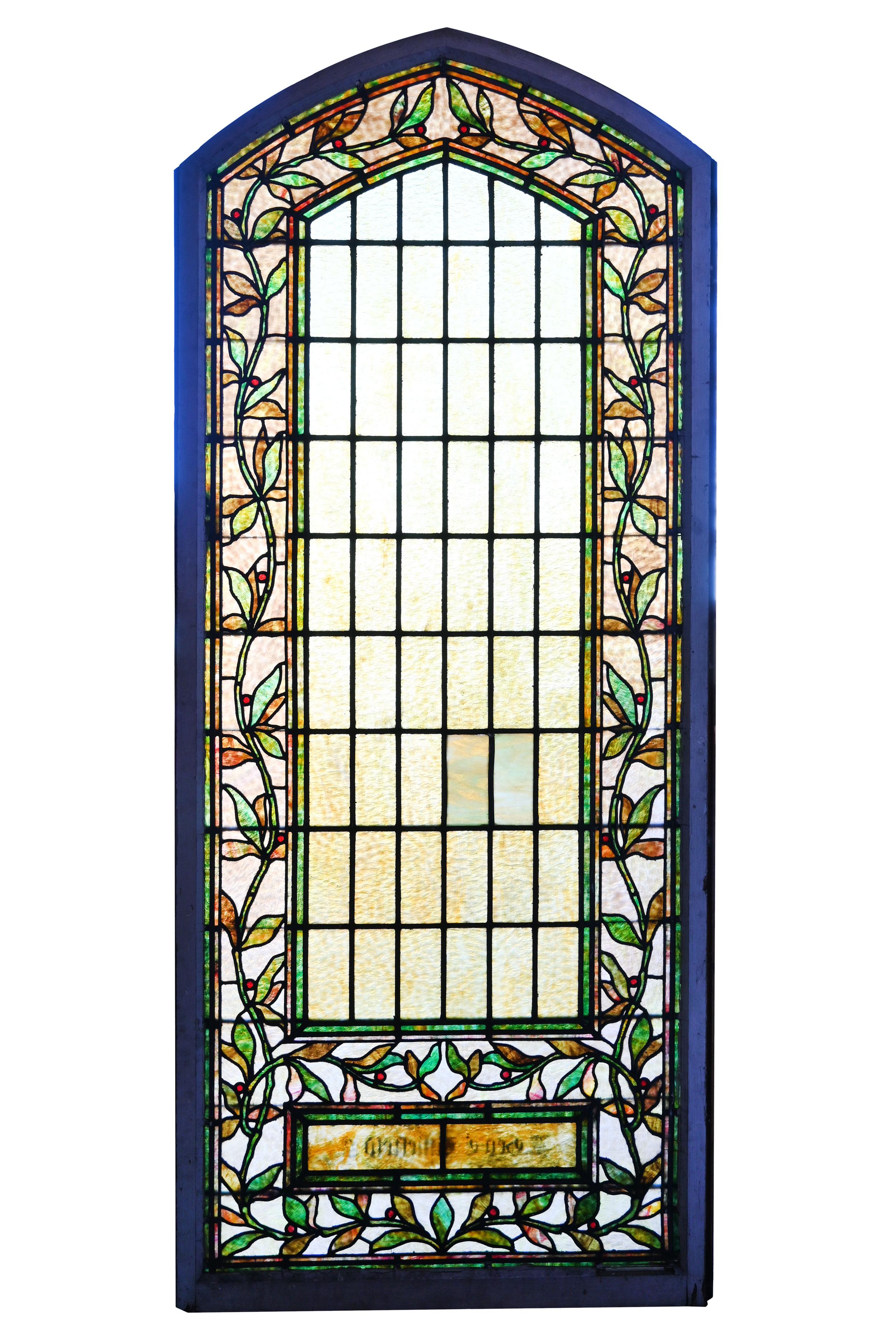 Amazing arch topped windows in fair condition. Each of the lower portions of these windows have their own gaps in the leading and cracked panes. Please see photos for details. But the glass in these pieces has such incredible color and texture.